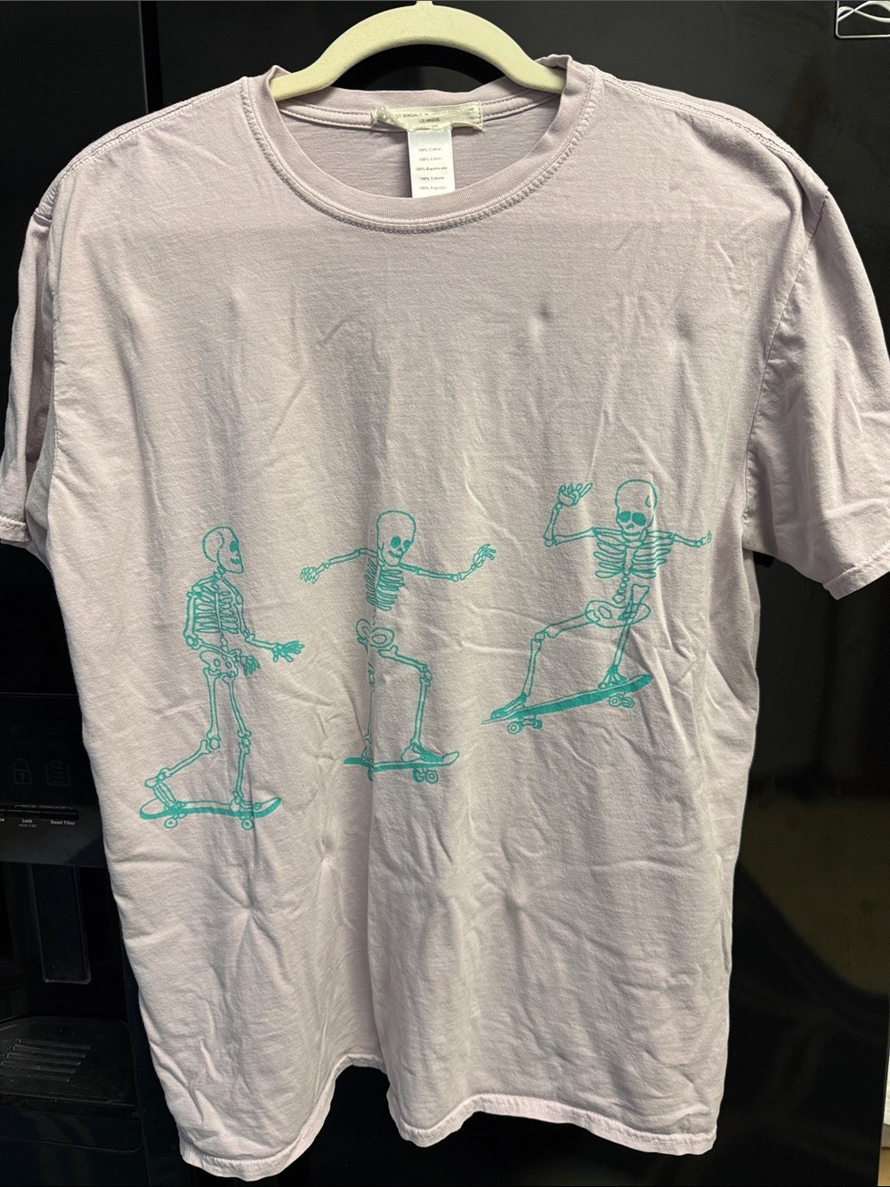 Urban Outfitters Project Social T Lavender Tee with Teal Skeleton Skate Graphic